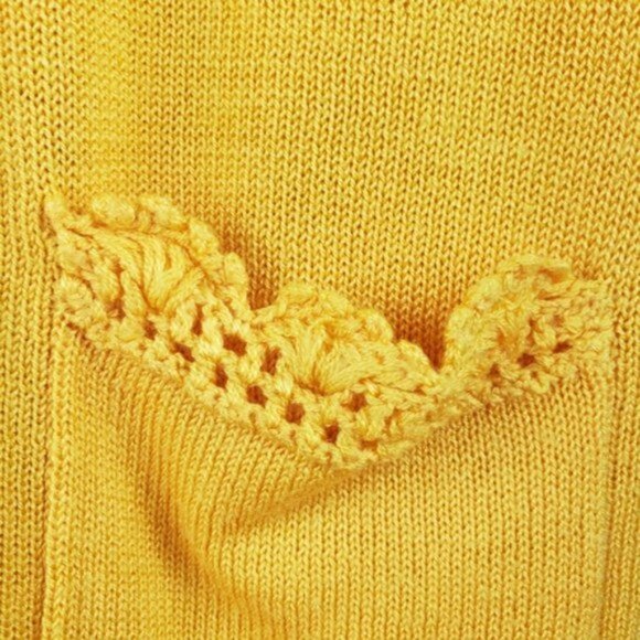 Vintage 70s Style Crocheted Boho Yellow Knit Top Button Front Short Sleeve - Picture 10 of 11